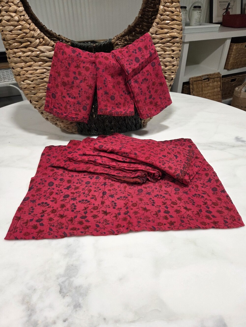 Handsewn Overdyed Artisan  Napkin 4 Placemat Set, 4 Count Of Each - Red/black